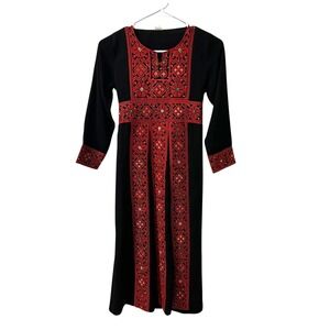 Vintage Palestinian Girls Tatreez Thobe Maxi Dress Embroidered Jordan Size 5